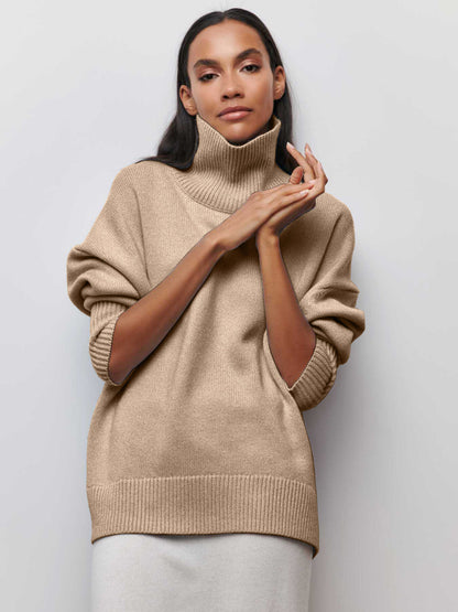 Pull à col roulé d'hiver uni à manches longues pour femme