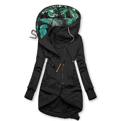 Veste à capuche à manches longues imprimée de couleur unie