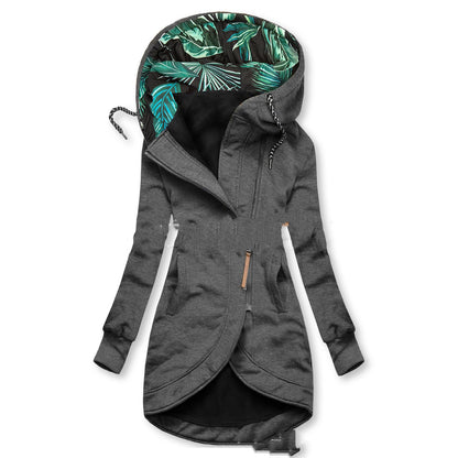 Veste à capuche à manches longues imprimée de couleur unie